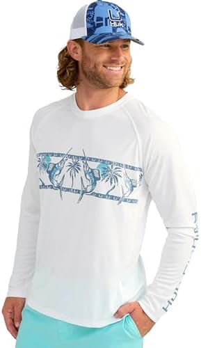 HUK Men's KC Scott Patterned Pursuit Hoodie, Hooded Fishing Shirt, White, XX-Large