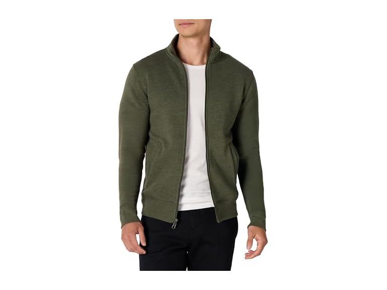 Amazon Essentials Men's Sweatshirt, Mock Neck, Fleece Zip Up, Olive Heather, Medium