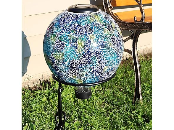 Sunnydaze 10 inch Solar Gazing Ball, Crackled Azul Terra
