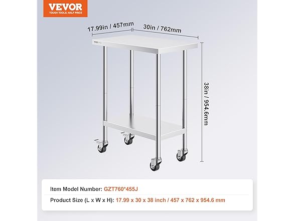 VEVOR Stainless Steel Work Table 30 x 18 x 38 Inch
