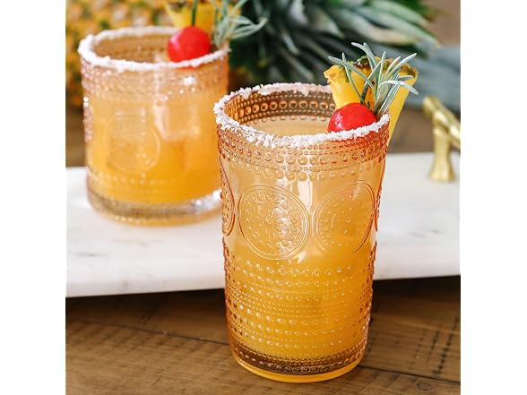 Hobnail Beaded Floral Rose Gold Drinking Glasses Set of 6