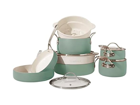Bloomhouse 12 Piece Aluminum Pots and Pans Sage Green