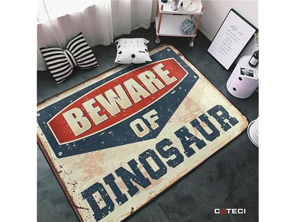 COTECI Front Porch Rugs Beware of Dinosaur