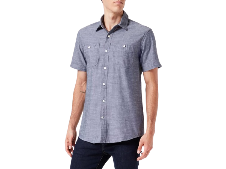 Amazon Essentials Men's Regular-Fit Short-Sleeve Button-Down Chambray Shirt