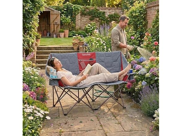 SUNNYFEEL Grey-Red Loveseat Camping Chair