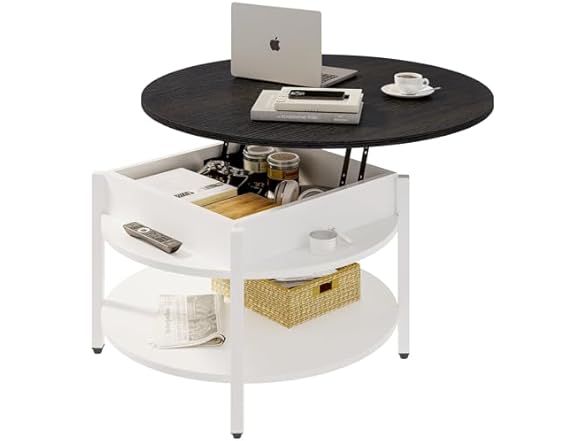 FABATO Round Lift Top Coffee Table for Living Room