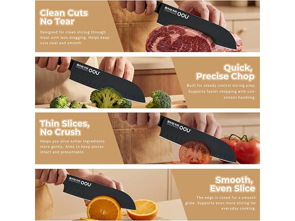 OOU 7" Santoku Knife, Black Blade