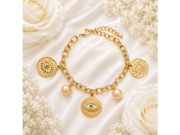 18K Gold Evil Eye Charm Bracelet