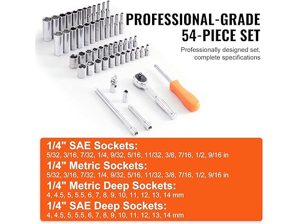 VEVOR 54 Piece Socket Set SAE and Metric