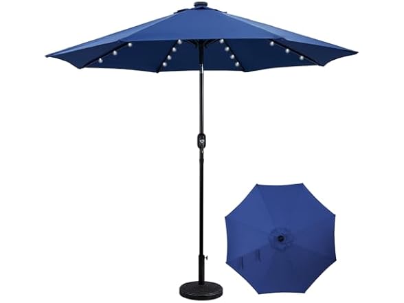 Backyard Expressions 9FT Solar Patio Umbrella Blue