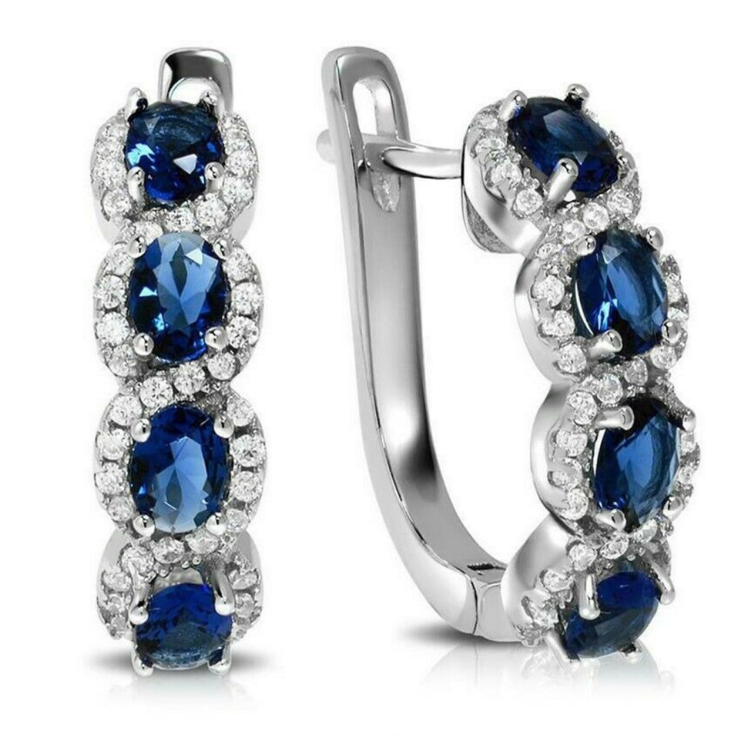 Sapphire Huggie Halo Earrings - Gallery 2