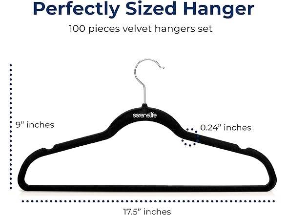 SereneLife Velvet Hangers 100 Pack Black