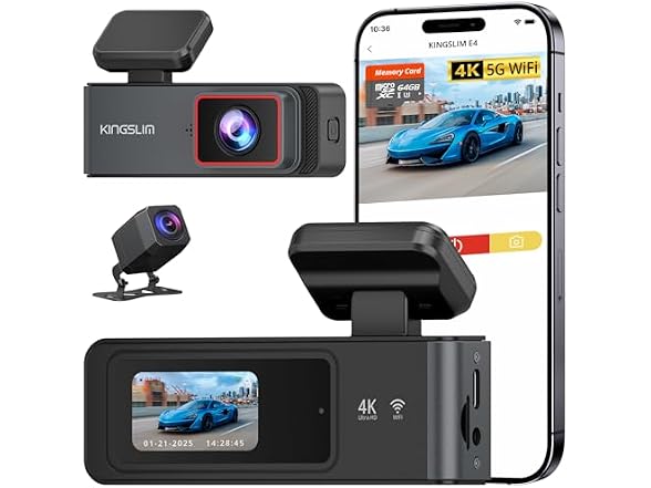 KUTYUUT Kingslim 4K Dash Cam Front and Rear with 64GB SD Card