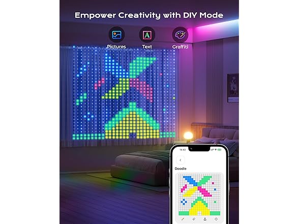 Brightown 540 LEDs Smart Curtain Lights with DIY GIF, 4.9x6.6ft