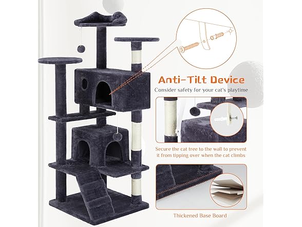 FluffyDream Cat Tree Tower 54in Gray