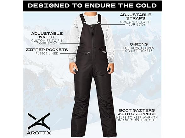 Arctix Kids Snow Bib Overalls, Black M