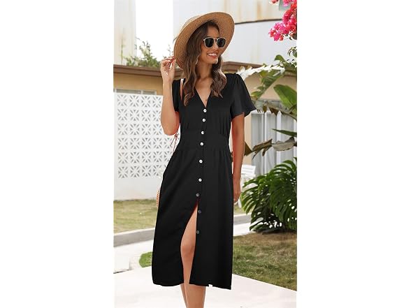 Roylamp Women (XL) Button Up Split Dress V Dress