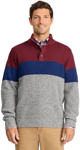 IZOD Men's Button Mock Sweater, Velvet Maroon