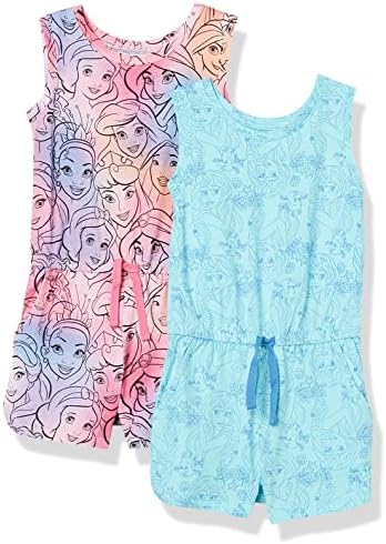 Amazon Essentials Disney | Marvel | Star Wars | Frozen | Princess Girls' Knit Sleeveless Rompers, Pack of 2, Princess/Friendship, X-Large