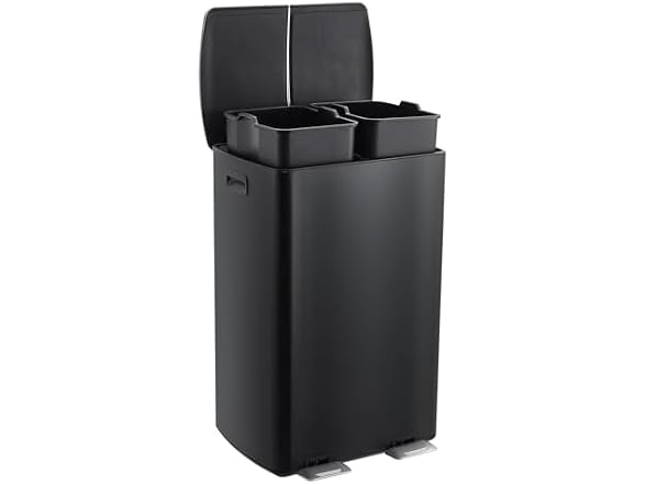 2 x 8 Gal / 60L Dual Kitchen Trash Can Black
