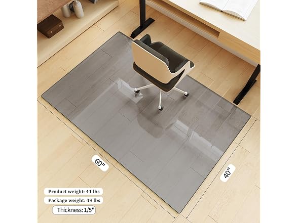 Koonmi Grey Glass Chair Mat 40" x 60"