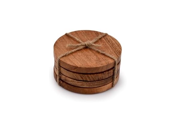  Samhita Acacia Wood Round Coasters 