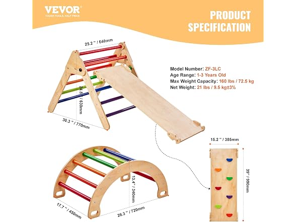 Pikler Triangle Set, 5 in 1 Toddler Climbing