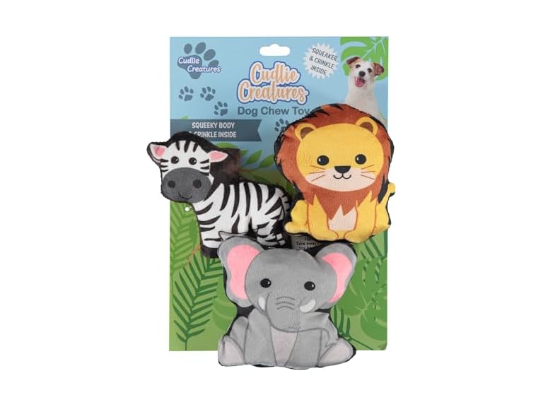 3 Pack Plush Dog Chew Toys – Soft Squeaky Puppy Toys for Small Dogs– 4" Durable, Cute & Safe Pet Toy Gift Set (Food, Fruit, Farm, Zoo & Safari Animal Themes)