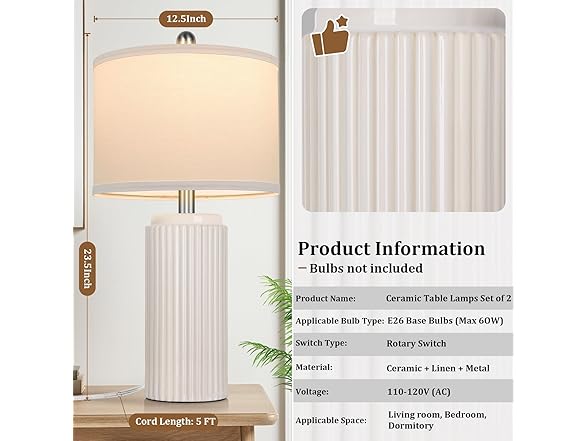 TOBUSA 23.5’’ Modern Ceramic Table Lamps Set of 2