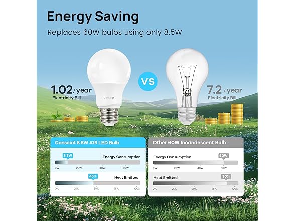 Consciot A19 LED Light Bulb,60W 24pk