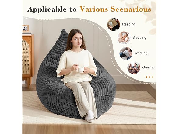 Gericco 3-in1 Dark Grey Bean Bag Chair