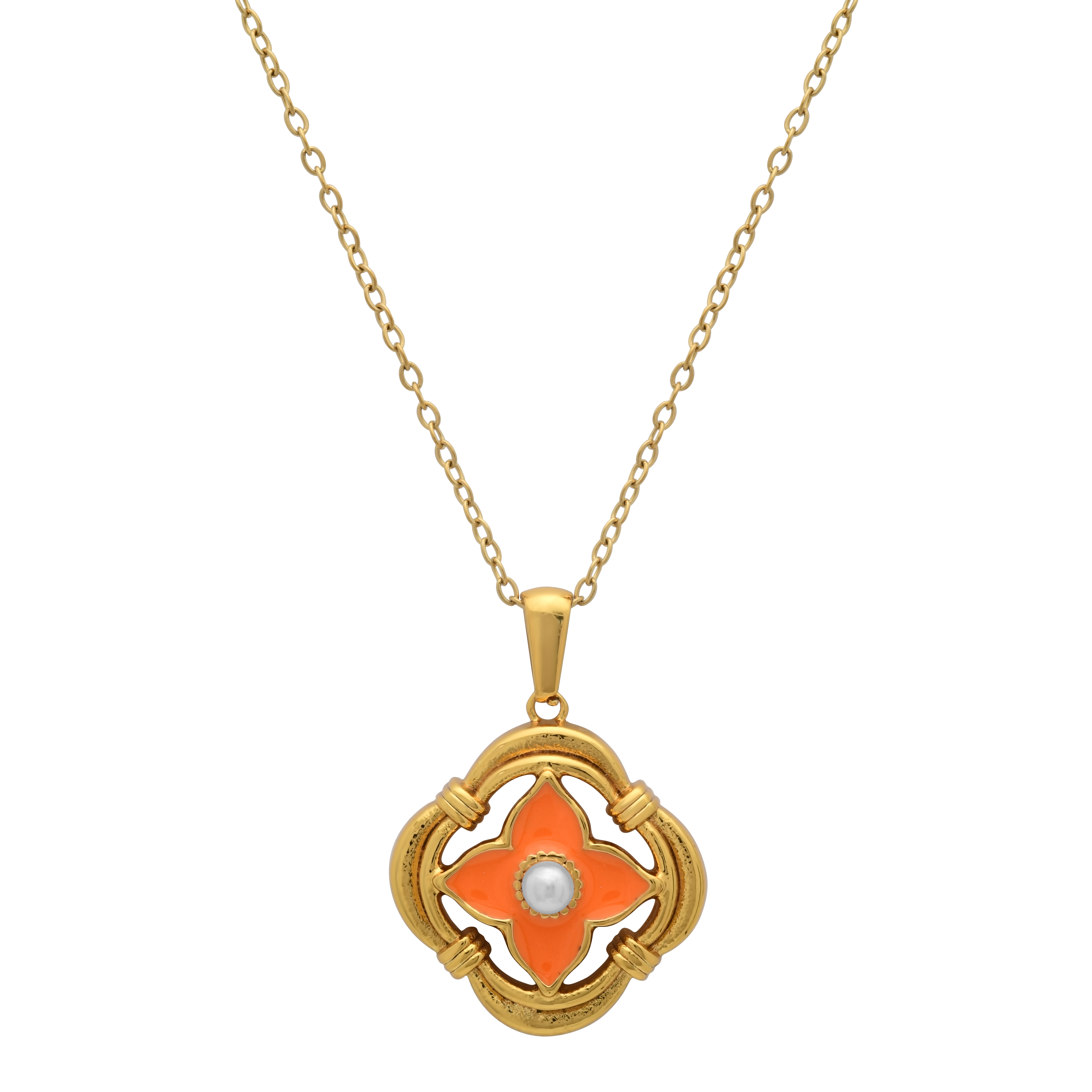 18K Gold Orange Clover Pearl Necklace - Gallery 4