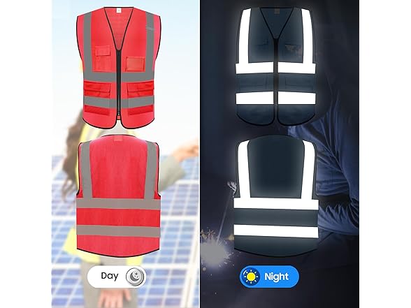 Reflective Safety Vest 5 Pockets Zip
