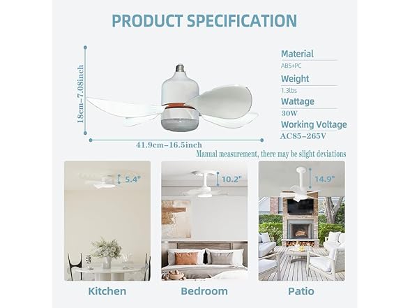 YoYuZJ Ceiling Fan with Light E26/E27