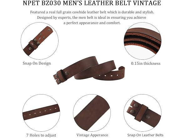 Npet Men (38) Leather Full Grain Style Belt
