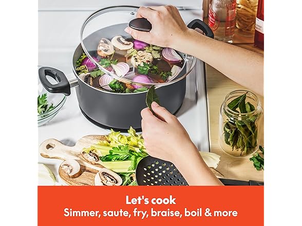 BELLA Nonstick Cookware Set w Glass Lids - Aluminum