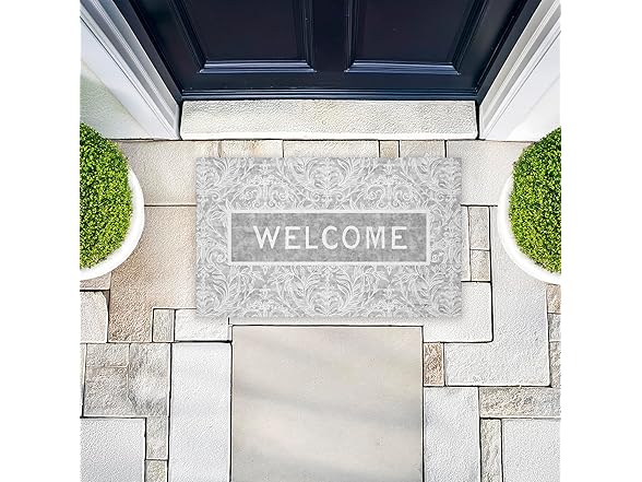 Distressed Damask Door Mat 18"x30"