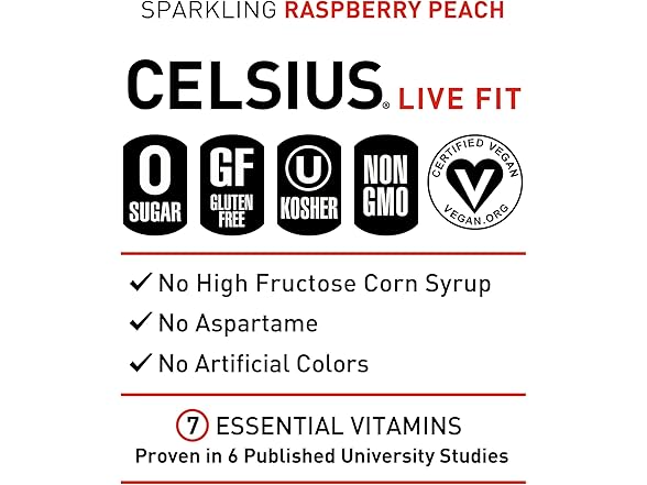 12PK CELSIUS Sparkling Raspberry Peach, Sugar Free