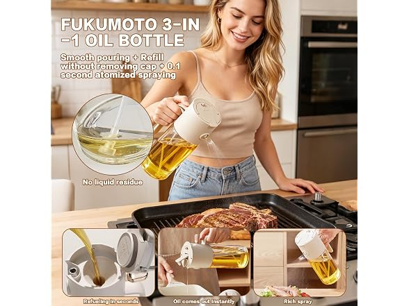 QQC 3pc Olive Oil Sprayer & Pourer Set