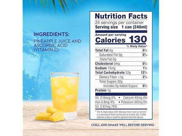 24PK Dole 100% Pineapple Juice, No Added Sugar