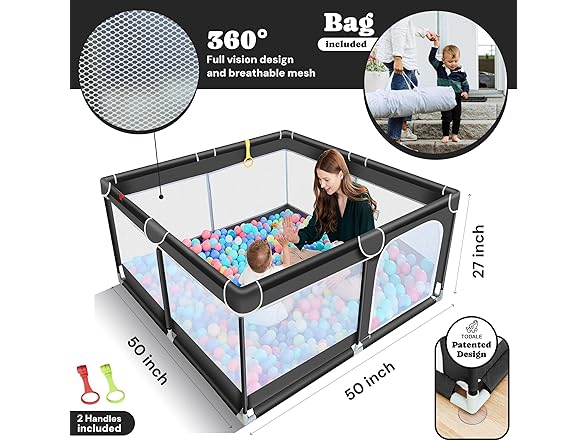 Todale Baby Play Pen - 50 x 50 x 27 in, Black - Portable Fol (Open Box)