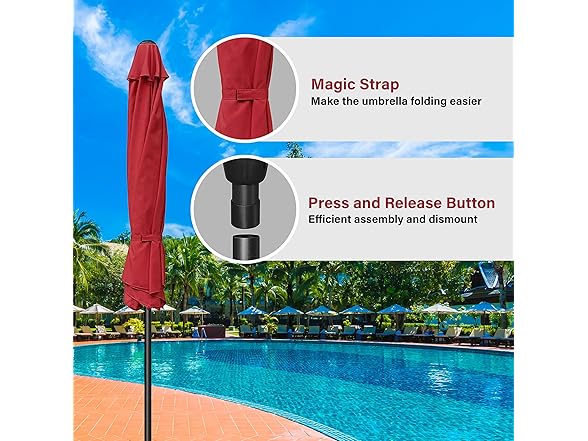 HealSmart 9ft Patio Umbrella with Push Button Tilt/Crank, Red