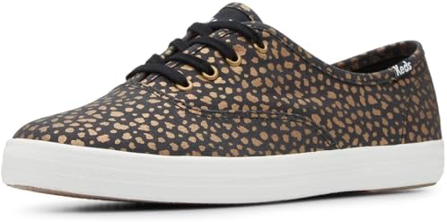 Keds Women's Champion Canvas Lace Up Sneaker, Black/Bronze Mini Dot, 8