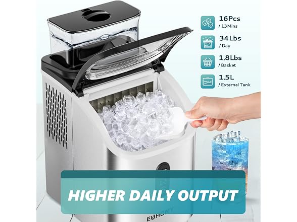 EUHOMY Ice Cube Maker Machine Countertop w Water Tank, SILV