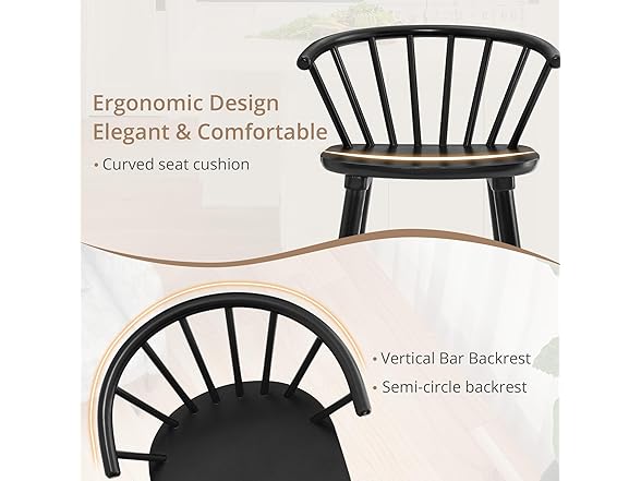 LUE BONA Black Dining Chairs Set of 2, Farmhouse Wood Dining Chairs with Semicircular Backrest, Spindle Dining Chair for Kitchen and Dining Room, 18 Inch (Open Box)