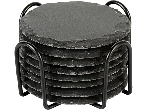 Restaurantware Round Slate Coasters Set 