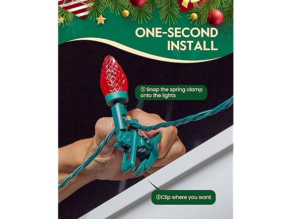 Brightown C9 Christmas Lights Outdoor with 110 Spring Clips, 65FT 110 LED