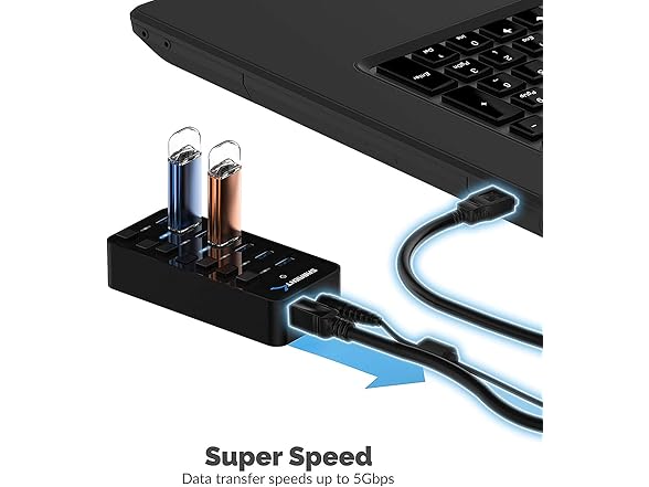 SABRENT 7-Port USB 3.0 Hub 36W w/ Switches