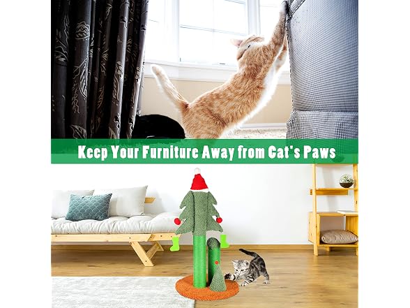 FluffyDream 32” Cat Scratching Post, Tall Christmas Tree