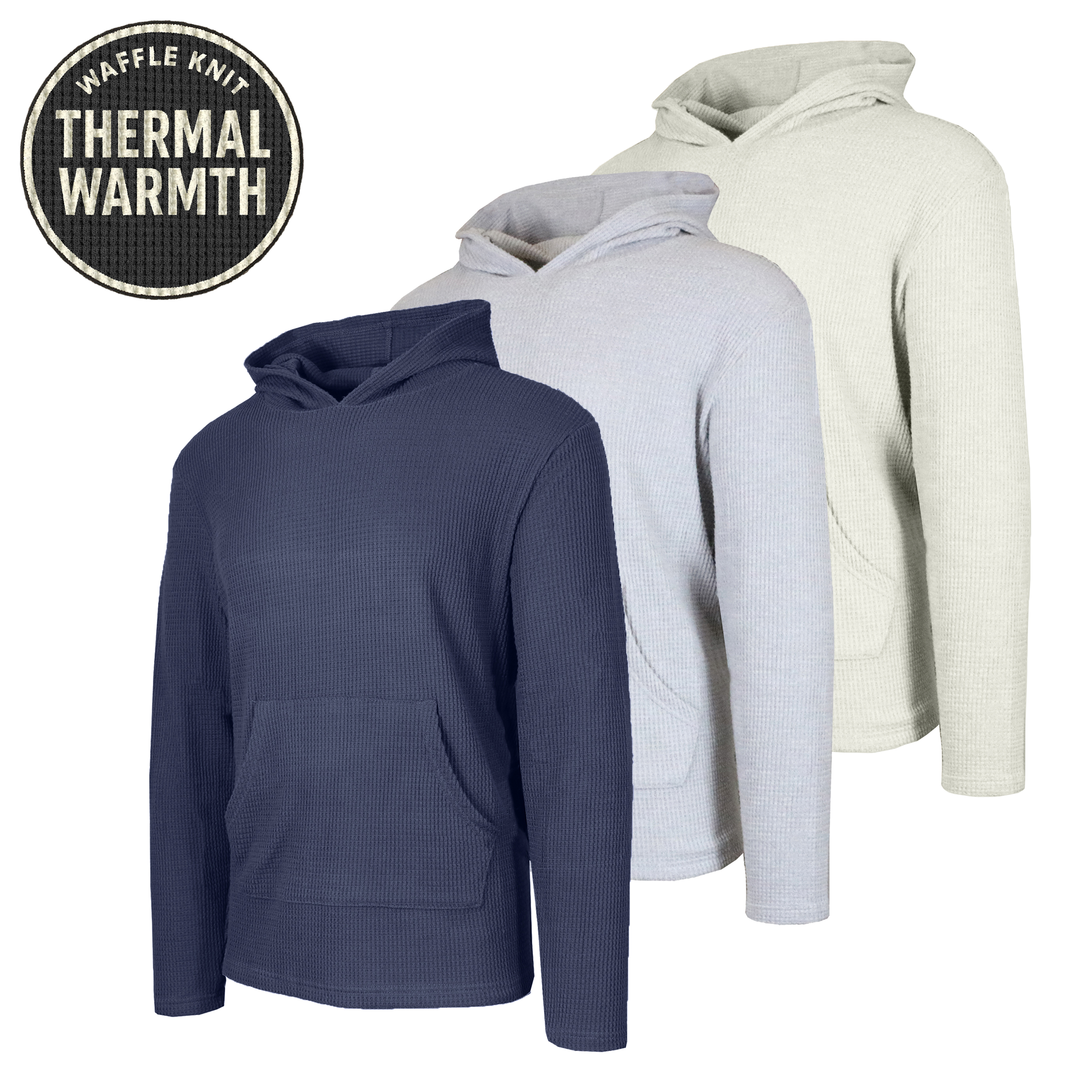 3Pk Mens Waffle-Knit Thermal Pullover Hoodie - Gallery 13